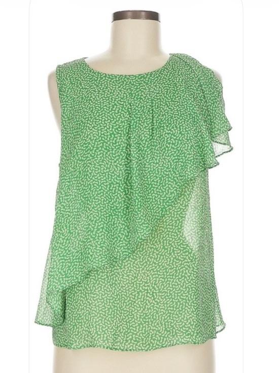 Anthropologie Tops - HD in Paris Anthropologie Green Print Asymmetrical Ruffle Sleeveless Top Size 8